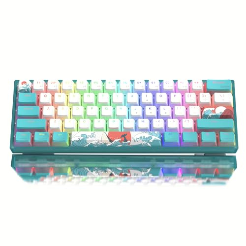 Womier 60% Percent Keyboard, WK61 Mechanical RGB Wired Gaming Keyboard, Hot-Swappable Keyboard Blue Sea Theme with PBT Keycaps for Windows PC Gamers - Red Switch