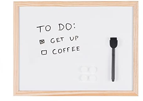 Bi-Joy Tableau Blanc Magnétique, Surface en acier laqué, avec cadre en bois, marqueur et aimants inclus (40 x 30 cm)