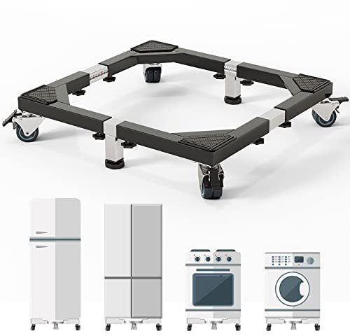 CHINCHILLA Heavy Duty All Stainless Steel Mobile Fridge Stand Base, Washing Machine Stand with Wheels, Adjustable Furniture Dolly for Washer, Refrigerator and Dryer（Large)