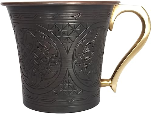 DEDE Copper - CC-Serie (590 ml) – Super schwere Trinkbecher oder zum Servieren von kalten Getränken und Cocktailbechern, handgefertigte, ungefütterte Kupferbecher mit gegossenem Griff (Antik-Gravur)