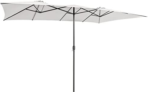 COSTWAY Parasol de Jardin XXL 426 x 260 cm à 10 Côtes, Double Jumeau Métal, Poignée Manivelle, Sommet Ventilé pour Terrasse, Cour, Balcon, Patio, Plage, Piscine (Blanc)