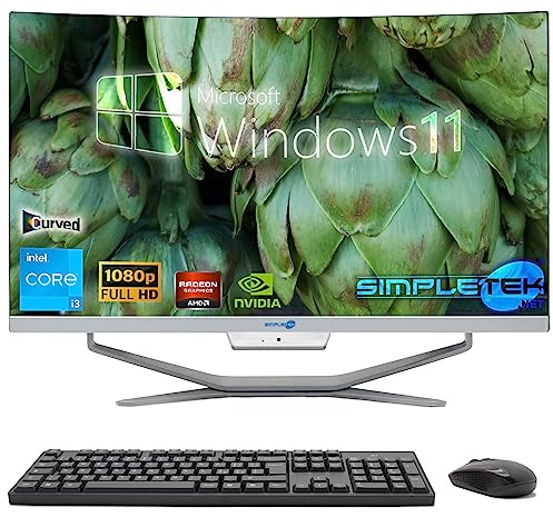 SIMPLETEK - PC tout-en-un avec écran incurvé 24 Core i3 | Windows 11 Pro | 8 Go RAM SSD 120 Go | Idéal pour bureau, école, maison