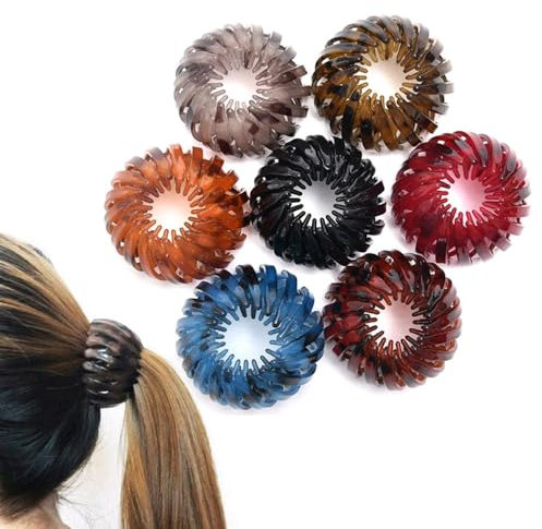 Tiardey Lot de 7 Pinces à Cheveux nid d'oiseau Simple élastique pour Queue de Cheval Extensible Grandes Pinces à Cheveux pour Femmes Filles