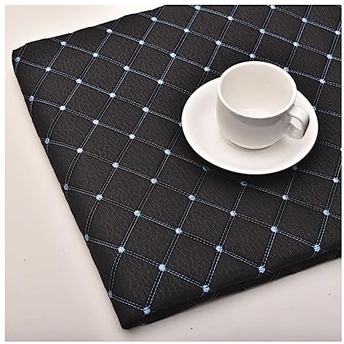 AITAF Kunstleder Gesteppt Kaschiert Meterware 140cm ×100cm, Leder Polsterstoff Stoff für Schrank Ledertasche Autositz Sofa Möbel Repara, Blaue Linie auf Schwarz