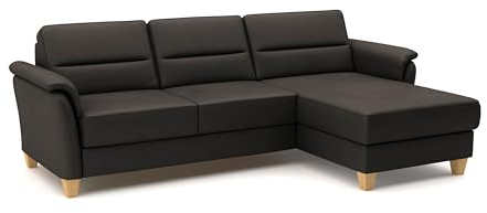 CAVADORE Leder-Eckcouch Palera mit Longchair / Landhaus-Sofa mit Federkern, Schlaffunktion + Bettkasten / 244 x 89 x 163 / Leder Dunkelbraun