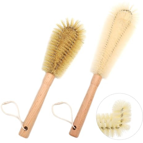 UPTALY 1 brosse à vaisselle à poils de 26 cm, 1 brosse à bouteille en nylon de 31 cm, manche en bois de hêtre, brosse de lavage pliable, pour jag d'eau, tasse, pot, évier, gobelet, poêle