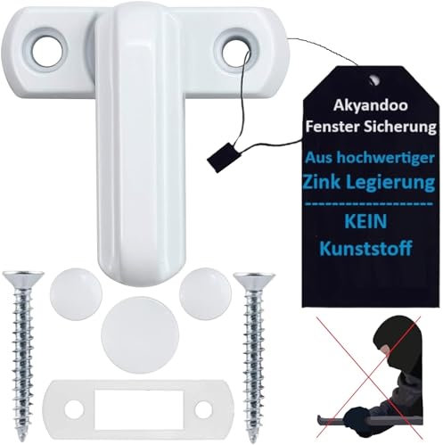 Akyandoo Fenstersicherung Fensterschloss Fensterriegel Einbruchschutz Kindersicherung NEU 4 x Fenstersicherung Weiss - Weiß - White
