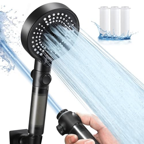 KINSE Duschkopf mit Filter,Hochdruck Handbrause mit Schlauch,7 Strahlarten duschkopf,Wassersparender duschkopf mit Stopptaste,für Hartes Wasser,RestF-Chlor,Bakterien, Schwermetal, mit 4 PP Filter