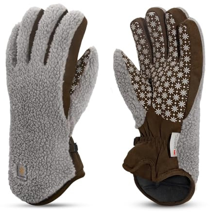 Jökulríki Damen Winterhandschuhe aus Sherpa mit 3M Insulation | Weiches Sherpa-Obermaterial, 3M Insulation, Fleecefutter und Rutschfeste Handfläche für Wärme und Sicheren Griff