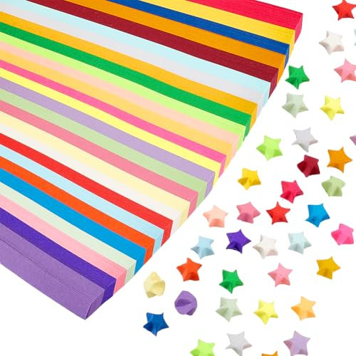 craspire 1350 Stück Origami Sterne Papier 27 Farben Doppelseitiger Stern Papierstreifen Bunte Papierstreifen Für DIY Hand Origami Glücksstern Papierdekoration Faltstreifen Kunsthandwerksbedarf