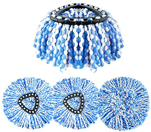 4 Pack Mop Replacement Head, Spin Mop Refill Compatible for Vileda Turbo Mop, Mops Head Replacement Triangle Swivel, Microfibre Mop Head Refill, Washable and Reusable Blue