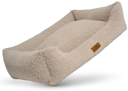 Orthopädisches Hundebett Teddy - Hundekorb waschbar - Ergonomisches Hundesofa mit herausnehmbarem Liegekissen - OEKO® TEX zertifiziert & Made in EU - Für kleine, mittelgroße & große Hunde (Greige, L)