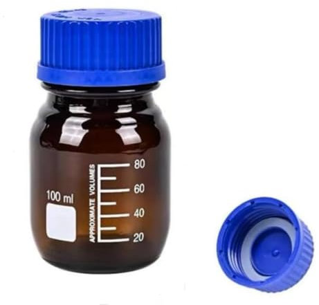 QOAEZK 100ml Amber Reagent Media Bottle, Graduated Glass Round Media Storage Bottle with blue GL45 Screw Cap, Wide Mouth Lab Reagent Bottle,Pack of 1