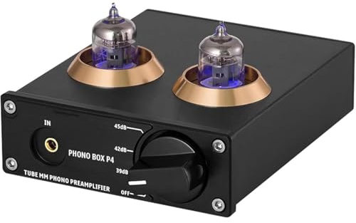 HYYKEJI Phono Preamp, Mini Hi-Fi Preamplifier, with Vacuum Tube, Switch Between 3 Modes 39, 42, Or 45 Db, Replaceable Tubes, for Home, Entertainment Venues