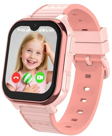 Aoekne 4G Reloj Inteligente Niño, Smartwatch para Niños Niñas con GPS y Llamadas Videollamada Whatsapp SOS Modo Clase, IP67 Impermeable, Reloj Telefono para Infantil 5-12 (Rosa)