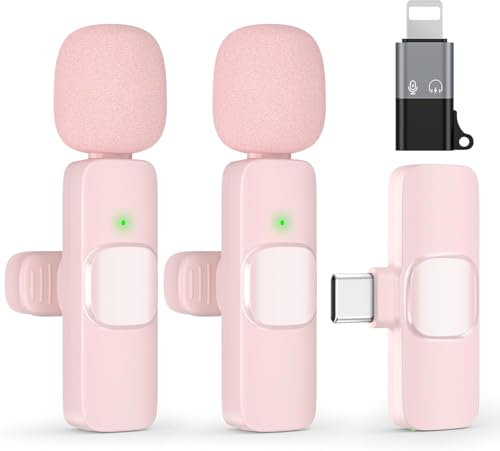 Microfono lavalier wireless per telefono, tablet e smartphone Android, confezione da 2 microfoni a clip Microfono wireless plug-and-play con riduzione del rumore