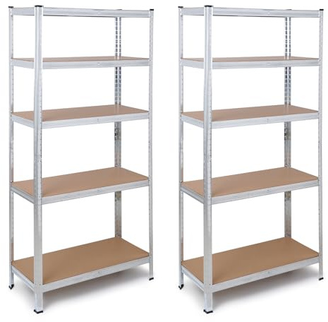 The Homeweeks Pack 2 Estanterías Almacenaje Metálicas 180*90*40cm | Acero Galvanizado Modular 5 Baldas Ajustables MDF 175 kg por Estante 875 kg Total Montaje Suelo sin Tornillos System Click & Push