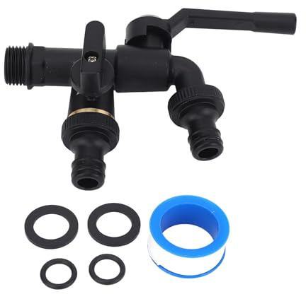 Garosa Doppelte Wasserhähne für den Außenbereich, Wandmontage, Frostsicheres Messing aus Messing mit 3/4-Zoll-Einlass und 2 Ausgängen für Gartenbewässerung, Autowaschanlage, Schwarzes