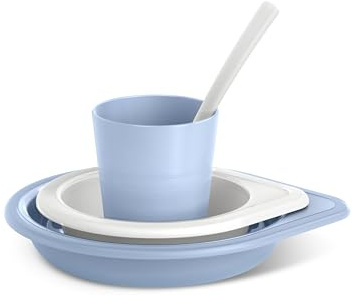 Suavinex, Vajilla Bebés, Set Platos Aprendizaje, +6 Meses, Wild&Free Azul | Vajilla Infantil Apta Para Lavavajillas y Microondas. Incluye: Vaso para Beber + Plato Llano + Bol + Cuchara. Para Regalar