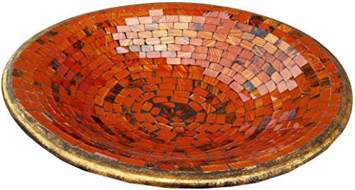 GURU SHOP Runde Mosaikschale, Untersetzer, Dekoschale, Handgearbeitete Keramik & Glas Obst Schale - Design 2, Orange, Größe: Mittel (Ø 37 Cm), Schalen