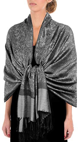 Sakkas 70 X 28 Paisley Self-Design Schal/Wrap/Stola - Schwarz/Weiß