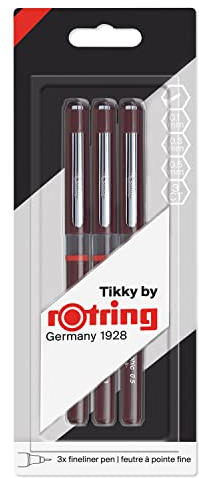 rOtring Tikky Grafik Fineliner Stifteset | 0,1 mm, 0,3 mm und 0,5 mm | schwarze Tinte | 3 Stück