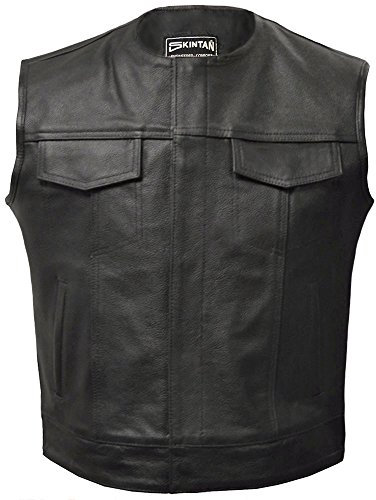 Skintan Leather waistcoat black mens jacket vest gilet motorcycle biker in genuine cowhide size large L 42 Opie