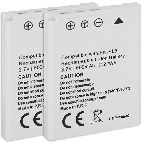 2X Batterie en-EL8 Compatible avec Nikon Coolpix P1, P2 / S1, S2, S3, S5, S6, S7, S7C, S8, S9, S50c, S51, S51c, S52, S52c