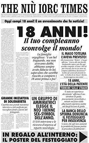 Bombo Biglietto compleanno auguri giornale 18 anni amico