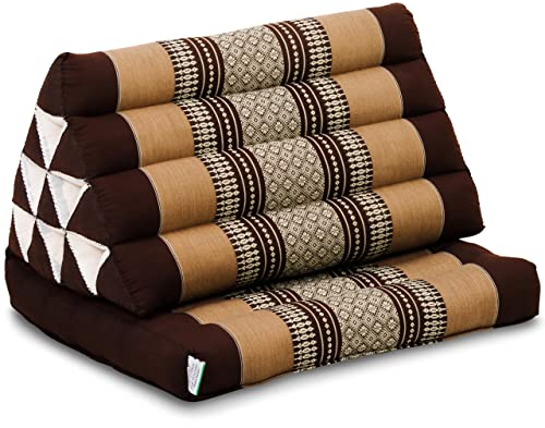 livasia Thaikissen mit 1 Auflage - 75x50x8cm - Dreieckskissen mit Sitzkissen, Keilkissen mit Kapok, Rückenkissen faltbar, Thaimatte zum Klappen, handgefertigt, Meditationskissen (Braun)