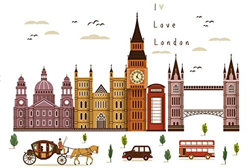Winhappyhome London Big Ben Schattenbild Der Stadt GebäUde Wand Aufkleber für Schlafzimmer Wohnzimmer Café Hintergrund Entfernbare Kunst Abziehbilder