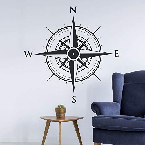 KOMPASS Windrose Aufkleber Wandtattoo Wandaufkleber Sticker (120 (B) x 120 (H) cm, Schwarz)