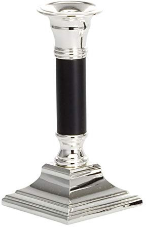 versilberter Kerzenleuchter 15 cm - kleiner 1 armiger Kerzenhalter für 1 Stabkerze - moderner silber/schwarzer 1-flammiger Kerzenständer ideal als Tischdeko und zu besonderen Anlässen