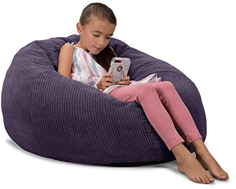 Lounge Pug, CloudSac 200 Kinder, Riesen Memory-Schaum Kinder Sitzsack, Pom-Pom Lila