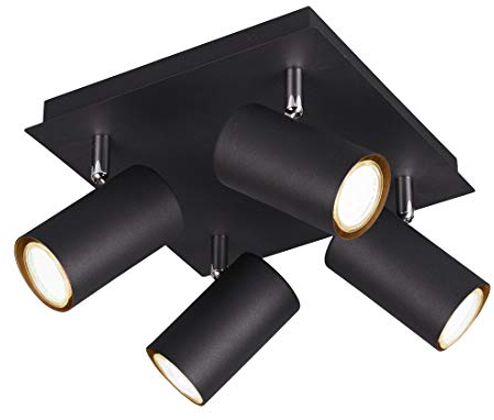 Trio Leuchten Deckenleuchte Marley 802430432, Metall Schwarz matt, Rondel 4-flammig, exkl. 1 x GU10