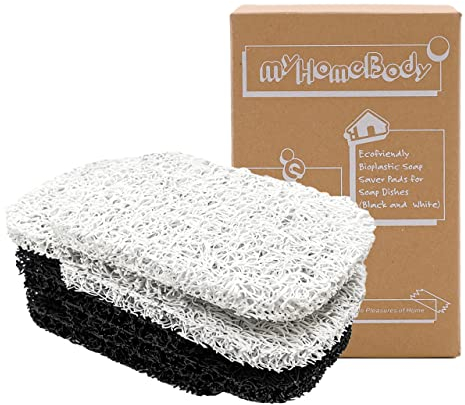 myHomeBody Seifenhalter, Seifenhebepads für Seifenschale, mehrfach gewebt, effizienter Seifenhalter für die Dusche, 6-teiliges Set - 3 Schwarz, 3 Weiß