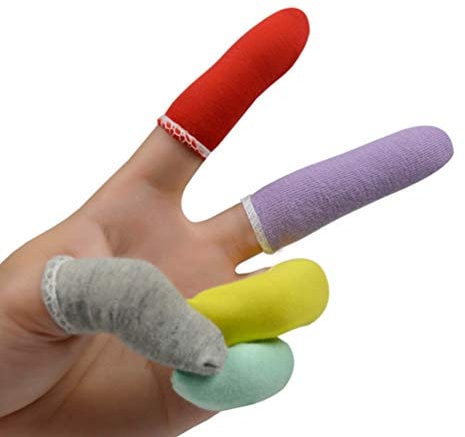PRETYZOOM 50pcs Finger Cots Cotton Finger Guards Protective Fabric Finger Gloves Finger Protection Fingertip Cover Sleeves (Random Color)