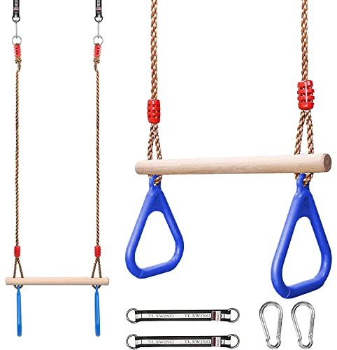 Multi-Fonction Trapèze,Trapèze pour Balançoire,Balançoire en Bois,Trapèze pour Portique,Trapèze en Bois avec Anneaux,Trapèze pour Portique pour Enfants Jardin Extérieur Intérieur Jeux