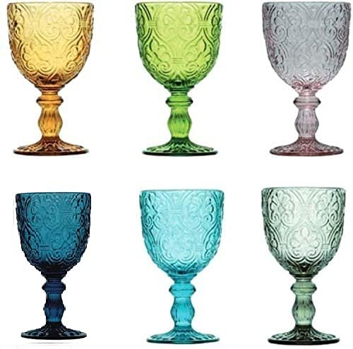Pagano home Set 6 Bicchieri a Calici in Vetro per acqua/vino colori assortiti multicolore capacità 300 ml Sensation (rosso trasparente lilla verde arancio celeste)