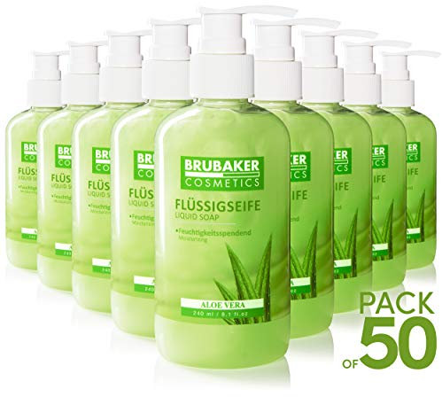 BRUBAKER Cosmetics 50er Pack Handwaschlotion Flüssigseife Aloe Vera - 50 x 240 ml im praktischen Spender - reinigt sanft und spendet Feuchtigkeit - für hygienisch saubere Hände