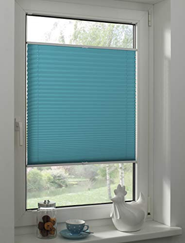 Sunpro24 Plissee auf Maß, Blickdichtes Faltrollo, Montage im Glasfalz mittels Schrauben, Sonnenschutzrollo, (B) 111-120 x (H) 20-80 cm, Türkis