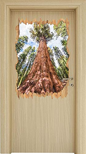 UYEDSR Wall Sticker Sequoia tree in the rainforest brush effect wood breakthrough in 3D look wall or door sticker wall sticker wall decal wall decoration 62x42cm