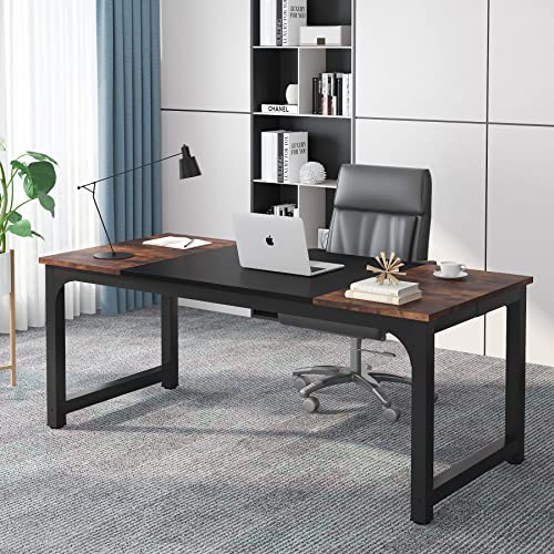 Tribesigns Schreibtisch Computertisch, PC Tisch Bürotisch Arbeitstisch Esstisch in Schwarz für Home Office zu Hause Schreibtische, Konferenztisch (Rustikales Braun/Schwarz, 180 x 80 x 75 cm)