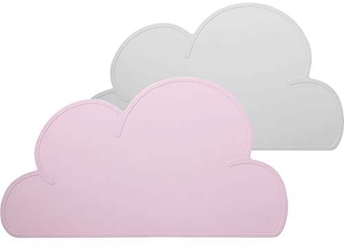 PandaEar 2 Stück Silikon Tischsets, Lebensmittelqualität, für Kinder, Babies und Kleinkinder| BPA-frei, rutschfest, leicht, tragbar, mit einzigartigem erhöhten Rand (Rosa Grau)