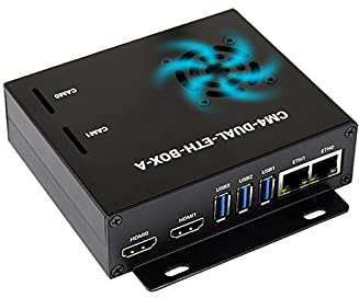 Mini PC Double Gigabit Ethernet Basé sur Raspberry Pi Compute Module 4 (Non Inclus), Waveshare CM4 Dual ETH Base À l'intérieur, Boitier Métal, avec Ventilateur, Facile à Construire Un CM4 Mini PC