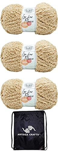 Lion Brand Go for Fleece Sherpa Honey 937-158 (3 Knäuel – gleiche Farbmenge) Jumbo #7 Polyestergarn zum Häkeln und Stricken, mit Projekttasche