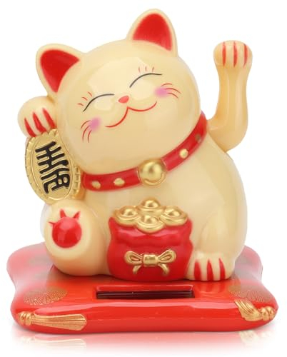 HERCHR Gatto Cinese Portafortuna con Zampa Mobile, Gatto Cinese Fortunato, Gatto Che Saluta Maneki Neko, Lucky Cat, Gattino Giapponese Portafortuna Gatto con Zampa Mobile Decorazione, 6,5×7×8 cm