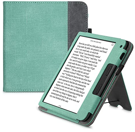 kwmobile Hülle kompatibel mit Tolino Vision 6 Hülle - Flip Case mit Handschlaufe - Kunstleder Cover - Mintgrün Dunkelgrau