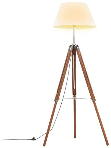 Wakects Retro-Stil Stehleuchte Tripod mit Fußschalter E27 Fassung Stehlampe für Wohnzimmer, Schlafzimmer, Studio,höhenverstellbar 64 x 59 x (100-141) cm,Weiß und Honigbraun