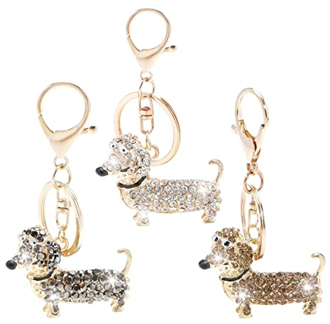 ECSiNG 3 Stück Dackel Hund Anhänger Schlüsselanhänger Glänzend Strass Teckel Schlüsselanhänger Charm Rucksack Ornament Dekorative Accessoires für Frauen Männer